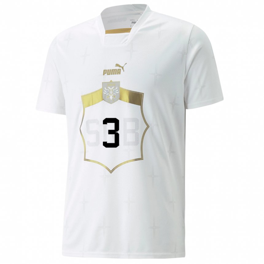Herren Serbische Veljko Mirosavic #3 Weiß Auswärtstrikot Trikot 22-24 T-shirt Belgien