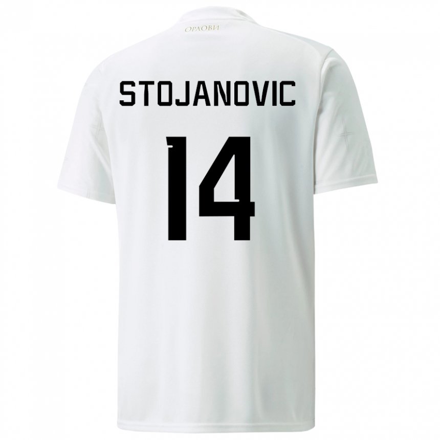 Homme Maillot Serbie Matija Stojanovic #14 Blanc Tenues Extérieur 22-24 T-shirt Belgique