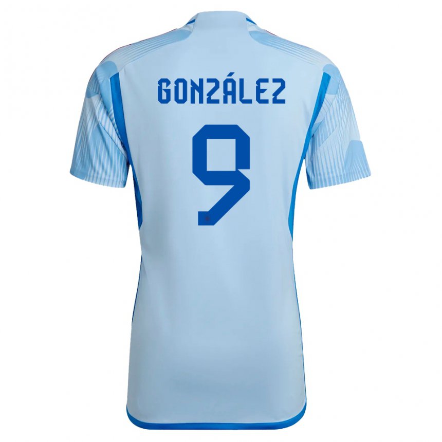 Herren Spanische Esther Gonzalez #9 Himmelblau Auswärtstrikot Trikot 22-24 T-shirt Belgien
