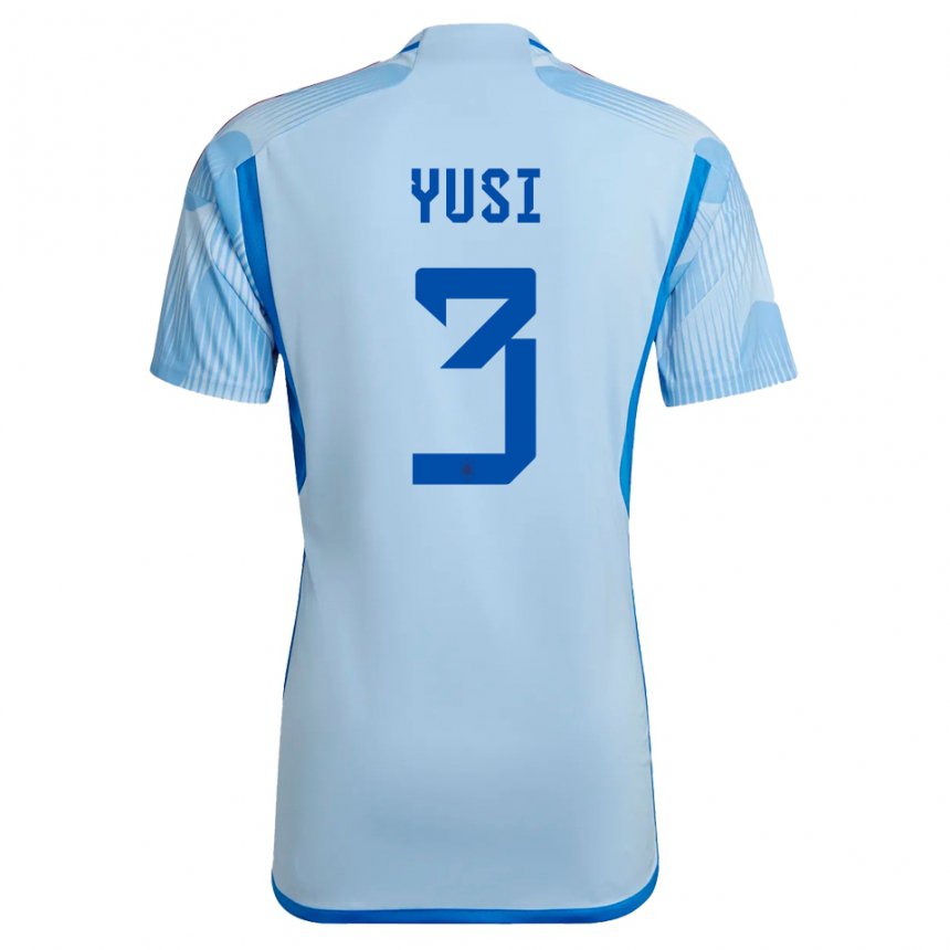 Herren Spanische Yusi #3 Himmelblau Auswärtstrikot Trikot 22-24 T-shirt Belgien