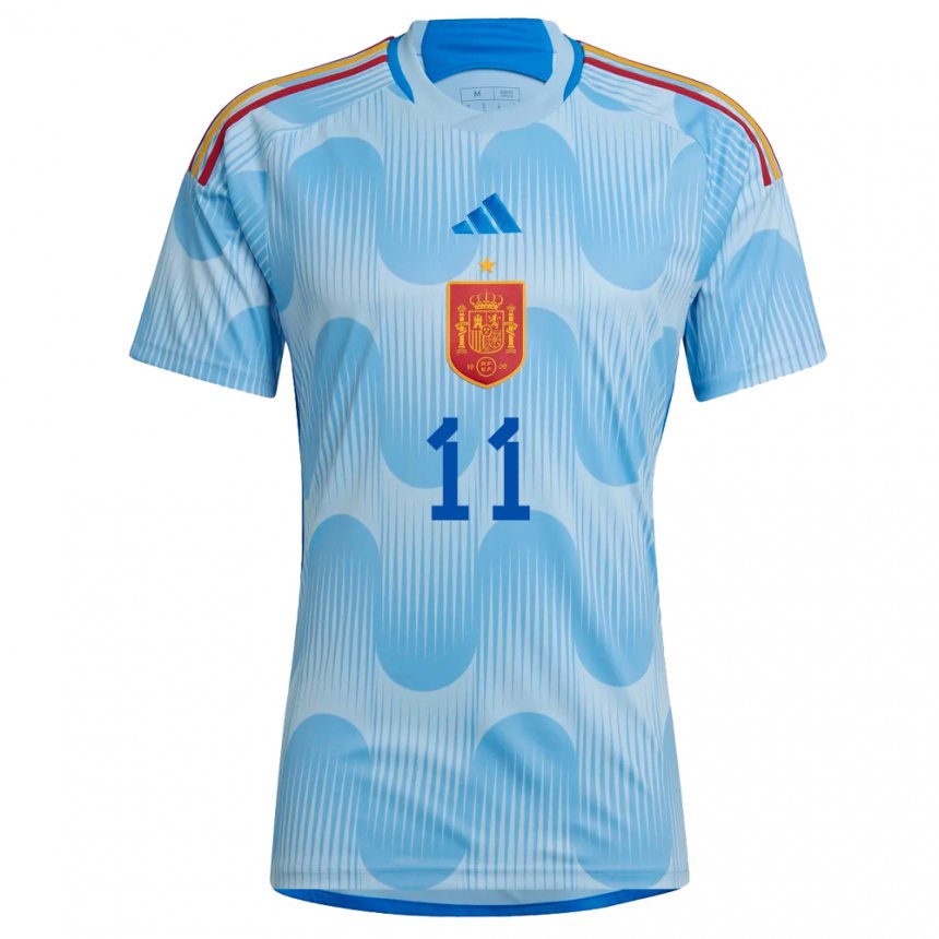 Herren Spanische David Mella #11 Himmelblau Auswärtstrikot Trikot 22-24 T-shirt Belgien