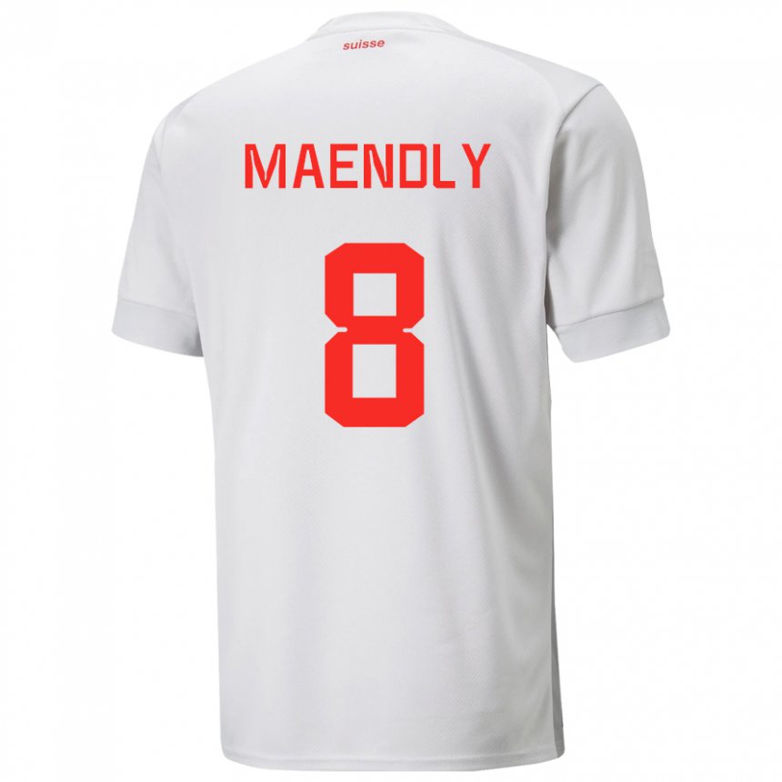 Herren Schweizer Sandy Maendly #8 Weiß Auswärtstrikot Trikot 22-24 T-shirt Belgien