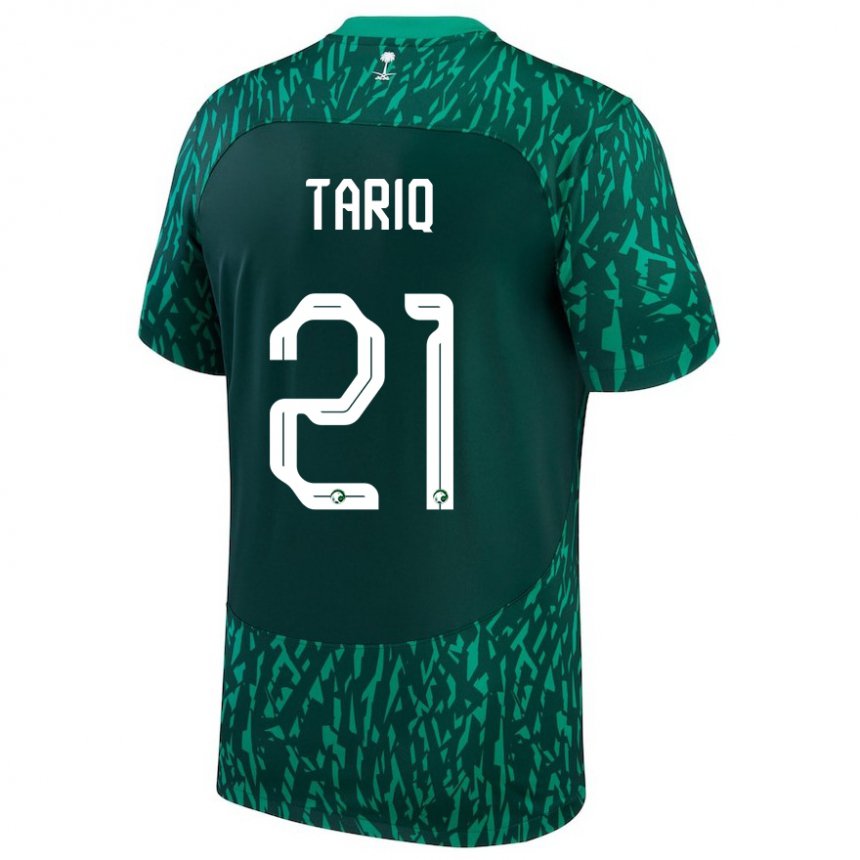 Homme Maillot Arabie Saoudite Juri Tariq #21 Vert Foncé Tenues Extérieur 22-24 T-shirt Belgique