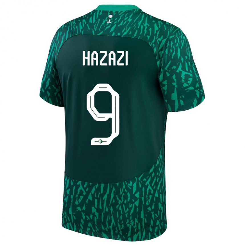 Homme Maillot Arabie Saoudite Sulaiman Hazazi #9 Vert Foncé Tenues Extérieur 22-24 T-shirt Belgique