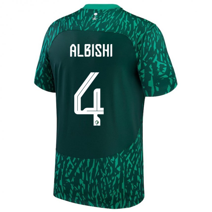 Herren Saudi-arabische Abdullah Albishi #4 Dunkelgrün Auswärtstrikot Trikot 22-24 T-shirt Belgien