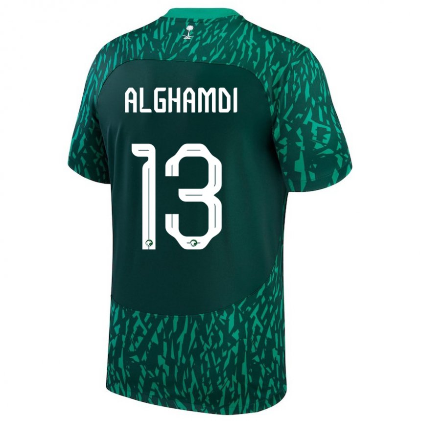 Homme Maillot Arabie Saoudite Hazzaa Alghamdi #13 Vert Foncé Tenues Extérieur 22-24 T-shirt Belgique