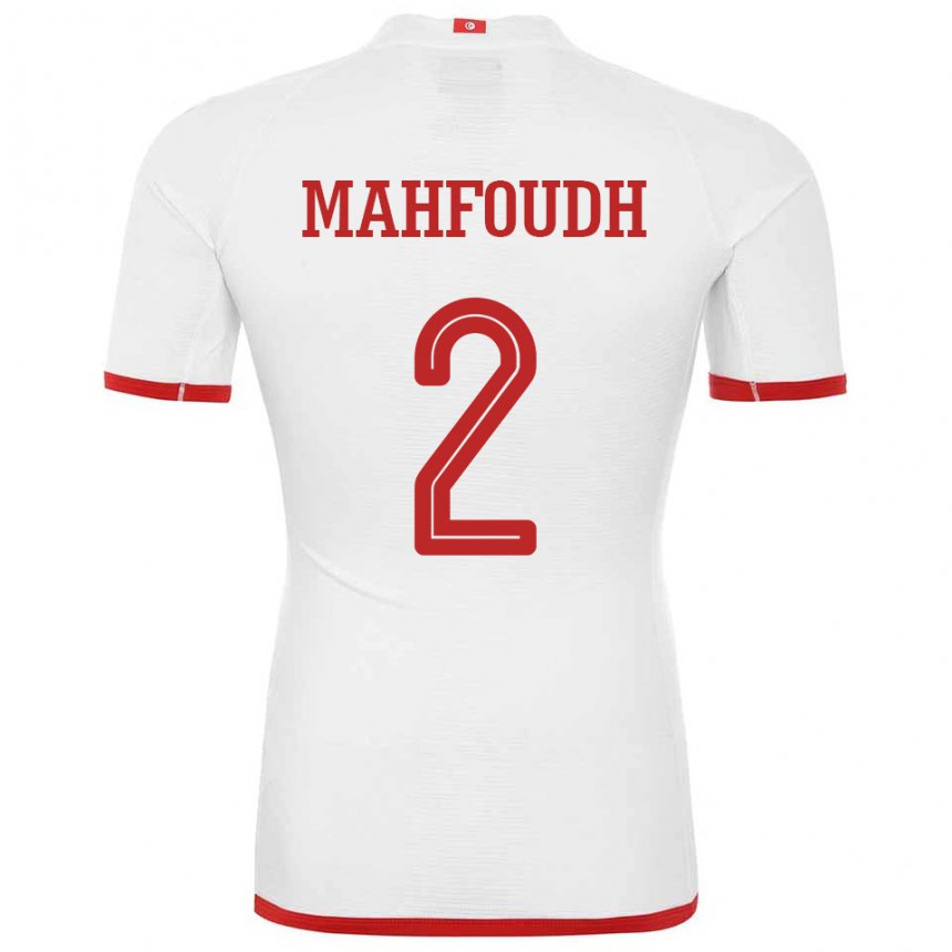 Herren Tunesische Dhikra Mahfoudh #2 Weiß Auswärtstrikot Trikot 22-24 T-shirt Belgien
