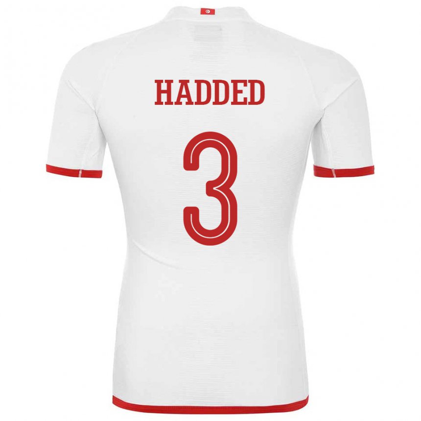 Herren Tunesische Rayen Hadded #3 Weiß Auswärtstrikot Trikot 22-24 T-shirt Belgien