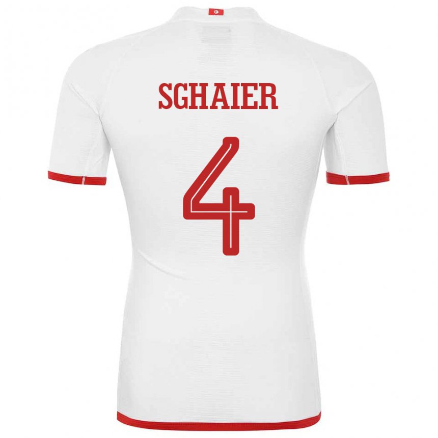 Herren Tunesische Makrem Sghaier #4 Weiß Auswärtstrikot Trikot 22-24 T-shirt Belgien