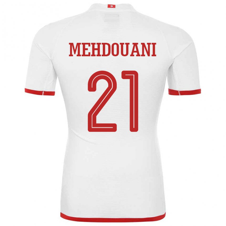 Homme Maillot Tunisie Firas Mehdouani #21 Blanc Tenues Extérieur 22-24 T-shirt Belgique