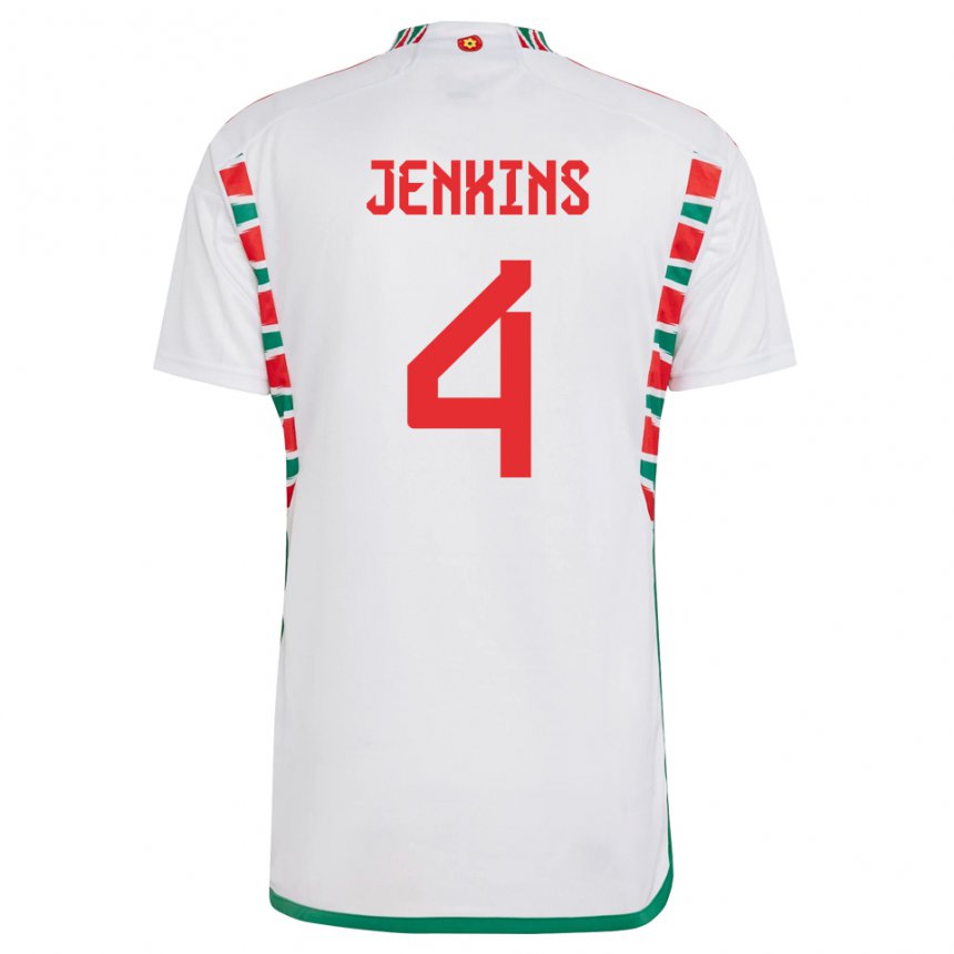 Homme Maillot Pays De Galles Shaunna Jenkins #4 Blanc Tenues Extérieur 22-24 T-shirt Belgique