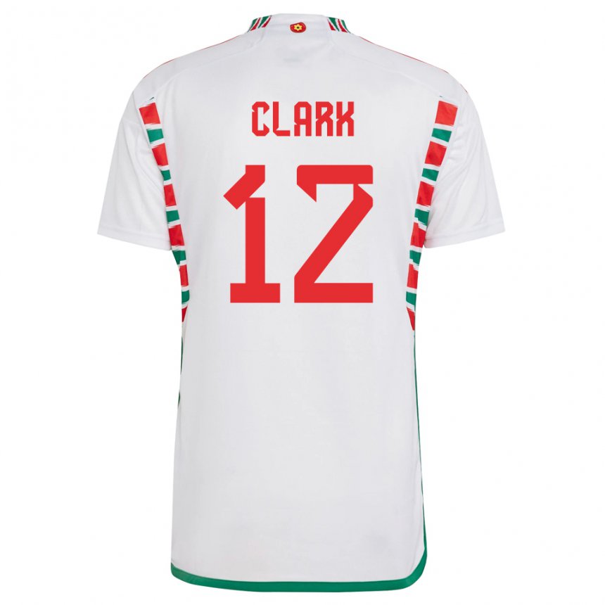 Homme Maillot Pays De Galles Olivia Clark #12 Blanc Tenues Extérieur 22-24 T-shirt Belgique