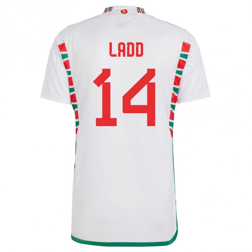 Herren Walisische Hayley Ladd #14 Weiß Auswärtstrikot Trikot 22-24 T-shirt Belgien
