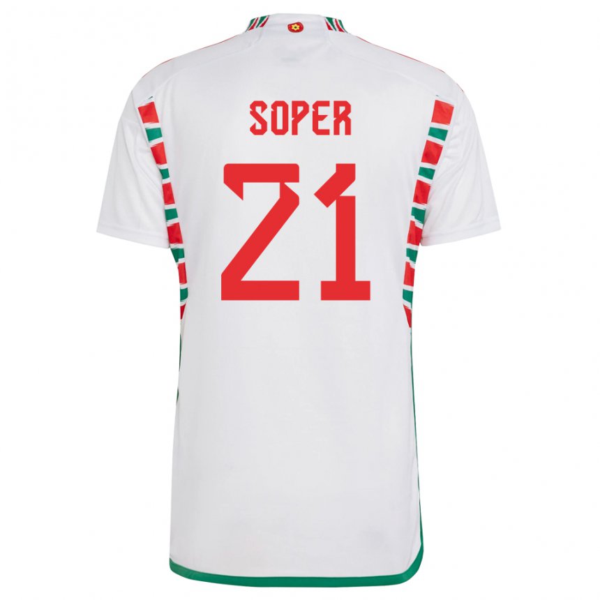 Herren Walisische Poppy Soper #21 Weiß Auswärtstrikot Trikot 22-24 T-shirt Belgien