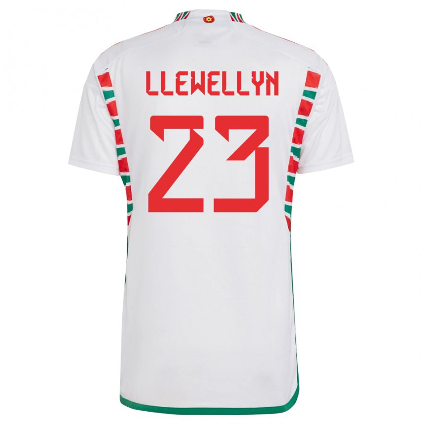 Homme Maillot Pays De Galles Ffion Llewellyn #23 Blanc Tenues Extérieur 22-24 T-shirt Belgique