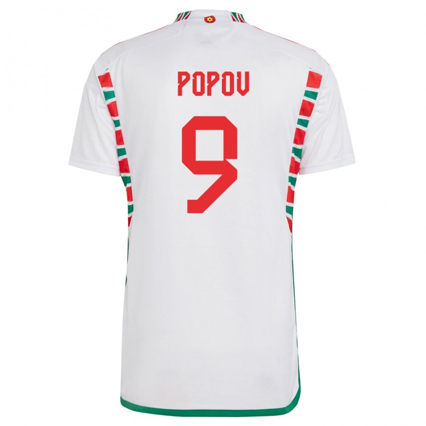 Herren Walisische Christopher Popov #9 Weiß Auswärtstrikot Trikot 22-24 T-shirt Belgien