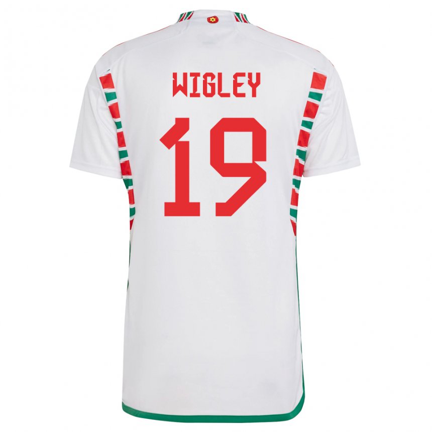 Homme Maillot Pays De Galles Morgan Wigley #19 Blanc Tenues Extérieur 22-24 T-shirt Belgique