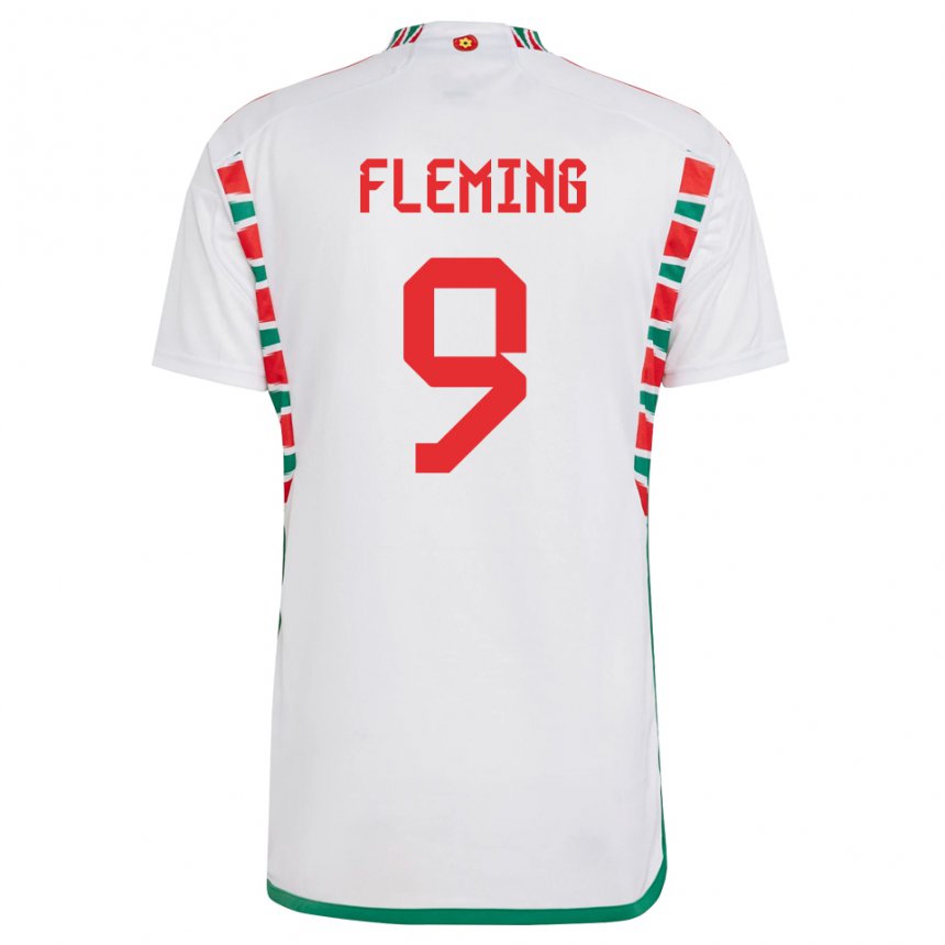 Homme Maillot Pays De Galles Cole Fleming #9 Blanc Tenues Extérieur 22-24 T-shirt Belgique