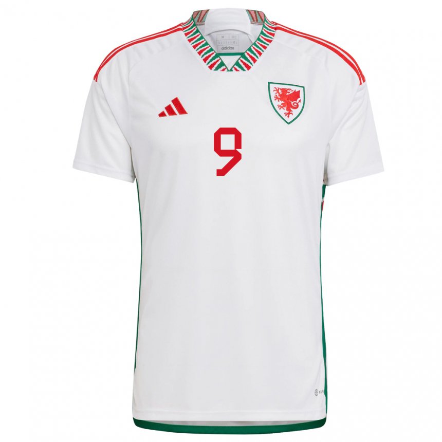 Herren Walisische Cole Fleming #9 Weiß Auswärtstrikot Trikot 22-24 T-shirt Belgien