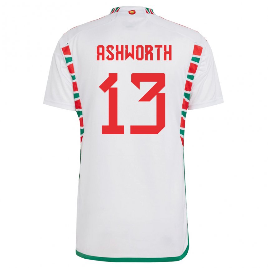 Herren Walisische Fin Ashworth #13 Weiß Auswärtstrikot Trikot 22-24 T-shirt Belgien