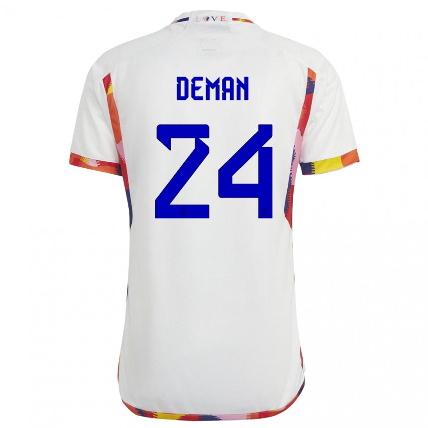 Herren Belgische Olivier Deman #24 Weiß Auswärtstrikot Trikot 22-24 T-shirt Belgien