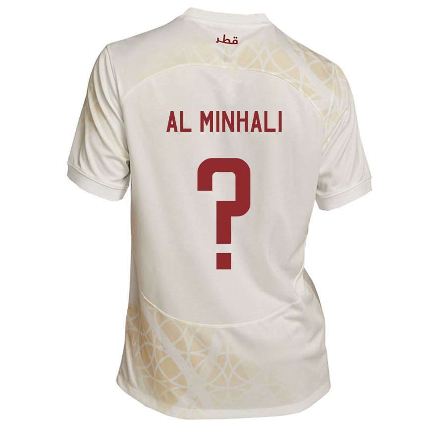 Homme Maillot Qatar Ahmad Al Minhali #0 Beige Doré Tenues Extérieur 22-24 T-shirt Belgique
