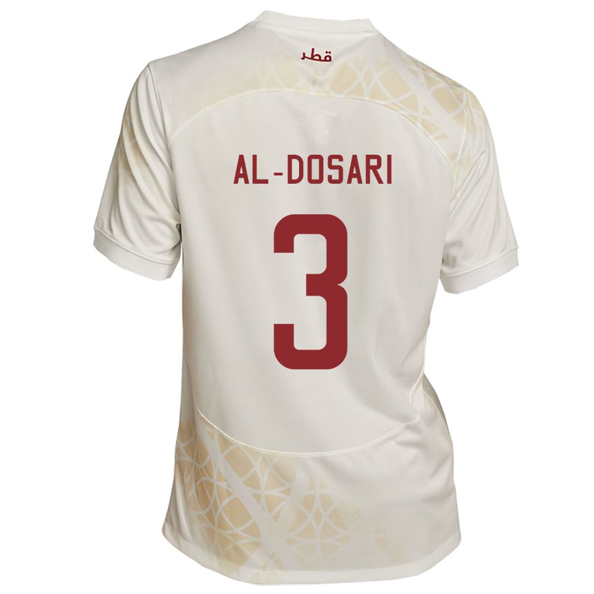Homme Maillot Qatar Dana Al Dosari #3 Beige Doré Tenues Extérieur 22-24 T-shirt Belgique