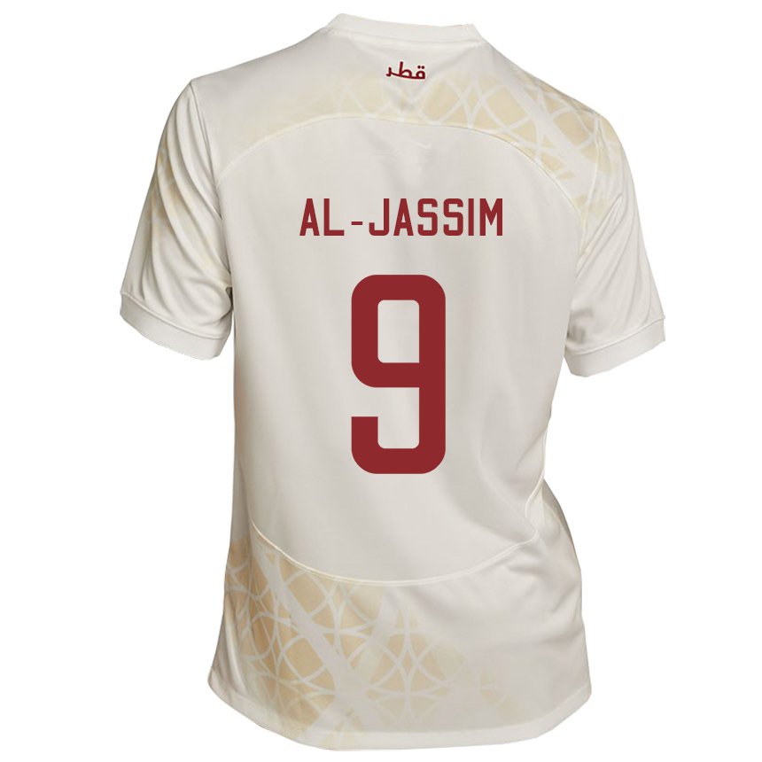 Homme Maillot Qatar Kholoud Al Jassim #9 Beige Doré Tenues Extérieur 22-24 T-shirt Belgique