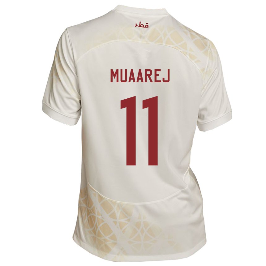 Herren Katarische Mooza Muaarej #11 Goldbeige Auswärtstrikot Trikot 22-24 T-shirt Belgien