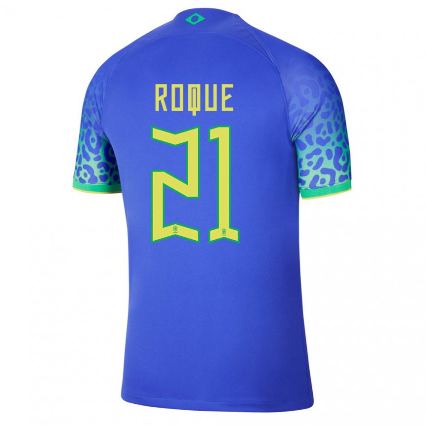 Homme Maillot Brésil Vitor Roque #21 Bleu Tenues Extérieur 22-24 T-shirt Belgique