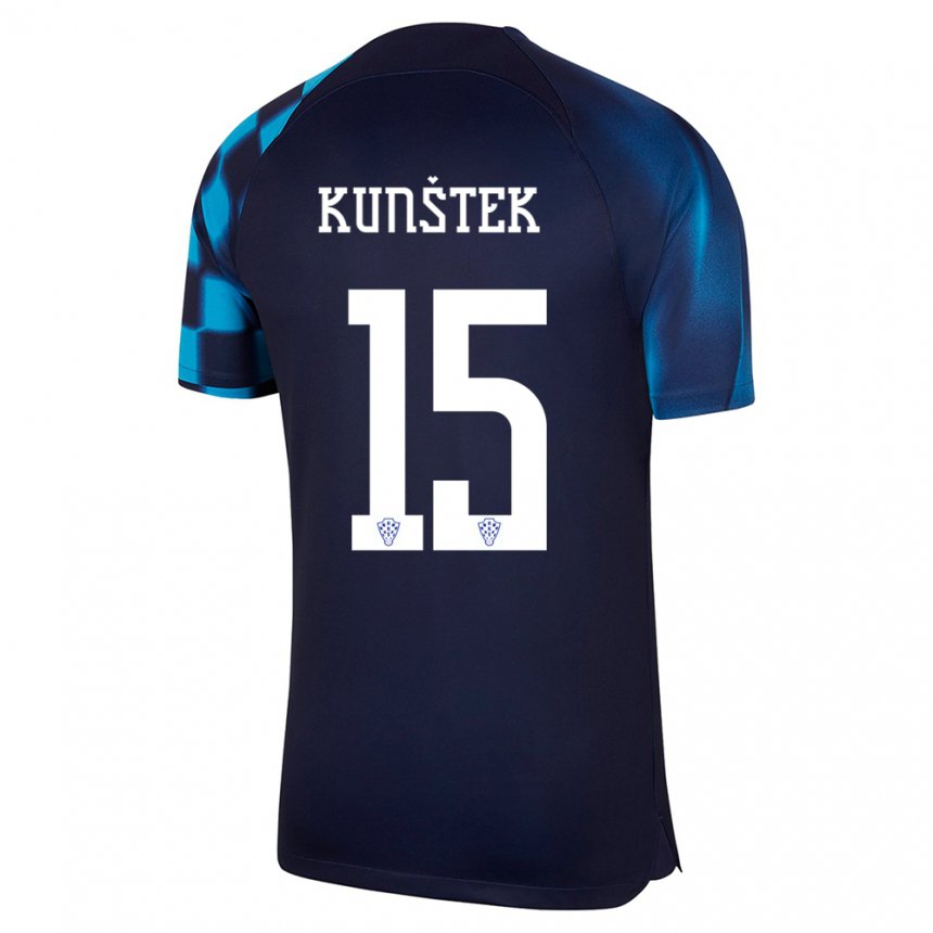 Herren Kroatische Maria Kunstek #15 Dunkelblau Auswärtstrikot Trikot 22-24 T-shirt Belgien