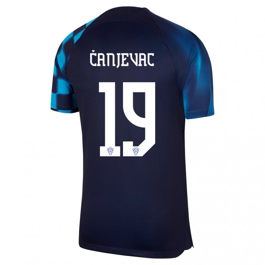 Homme Maillot Croatie Janja Canjevac #19 Bleu Foncé Tenues Extérieur 22-24 T-shirt Belgique