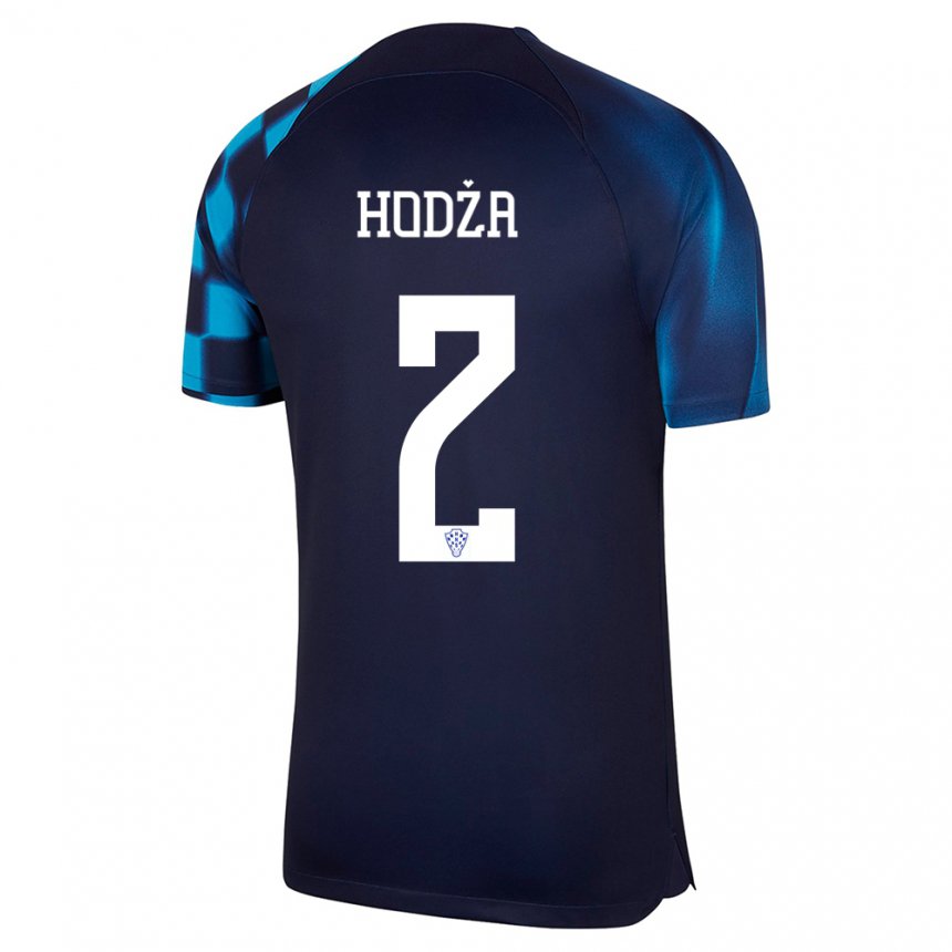 Herren Kroatische Veldin Hodza #2 Dunkelblau Auswärtstrikot Trikot 22-24 T-shirt Belgien