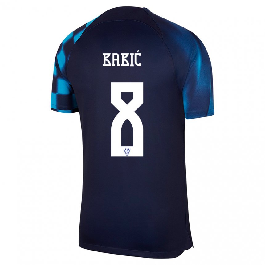 Herren Kroatische Andro Babic #8 Dunkelblau Auswärtstrikot Trikot 22-24 T-shirt Belgien