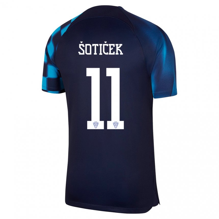 Herren Kroatische Marin Soticek #11 Dunkelblau Auswärtstrikot Trikot 22-24 T-shirt Belgien
