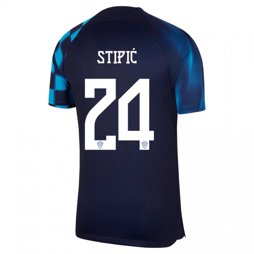 Herren Kroatische Mihael Stipic #24 Dunkelblau Auswärtstrikot Trikot 22-24 T-shirt Belgien