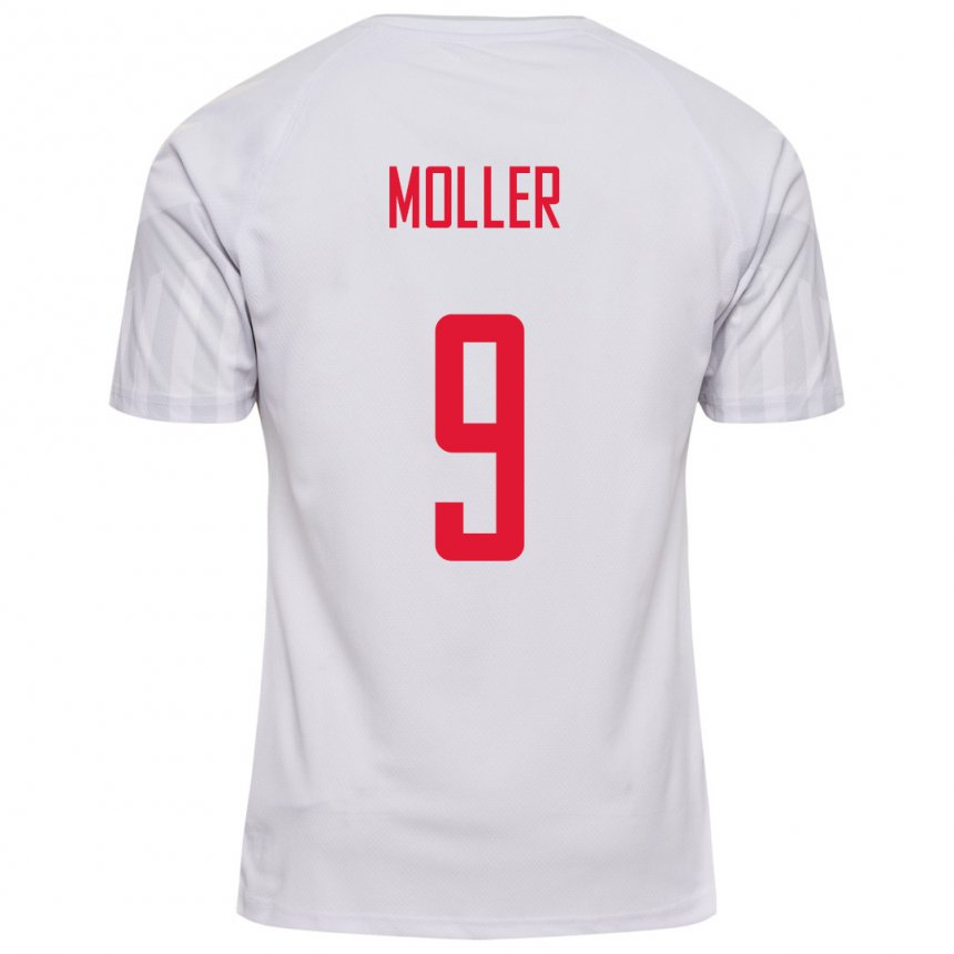 Herren Dänische Caroline Moller #9 Weiß Auswärtstrikot Trikot 22-24 T-shirt Belgien