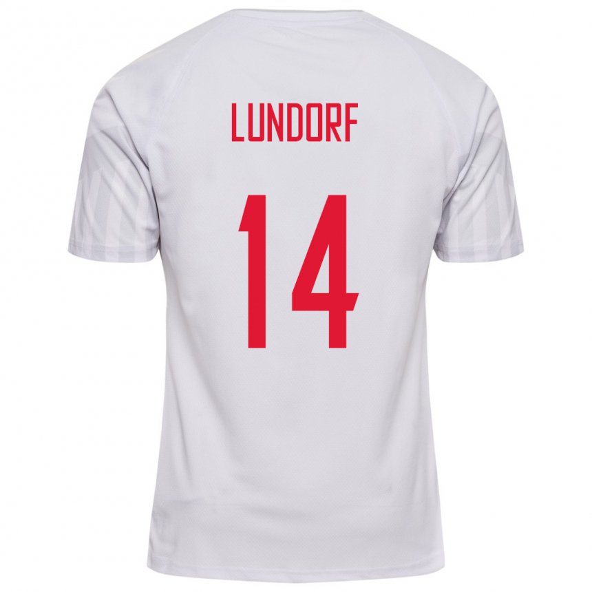 Homme Maillot Danemark Matilde Lundorf #14 Blanc Tenues Extérieur 22-24 T-shirt Belgique