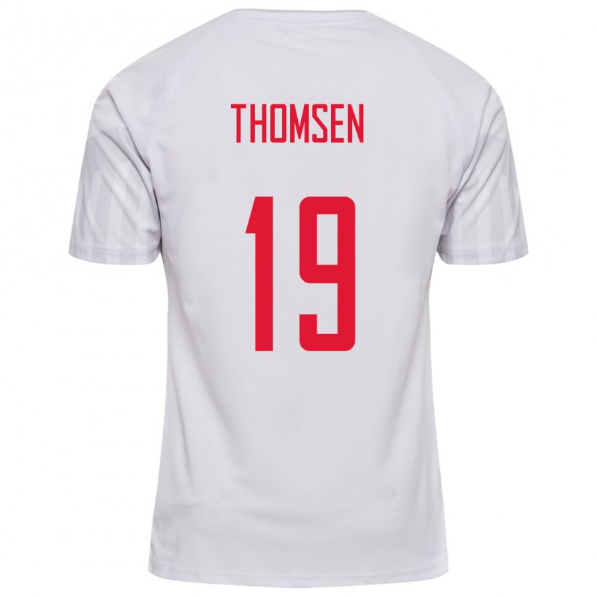 Homme Maillot Danemark Janni Thomsen #19 Blanc Tenues Extérieur 22-24 T-shirt Belgique
