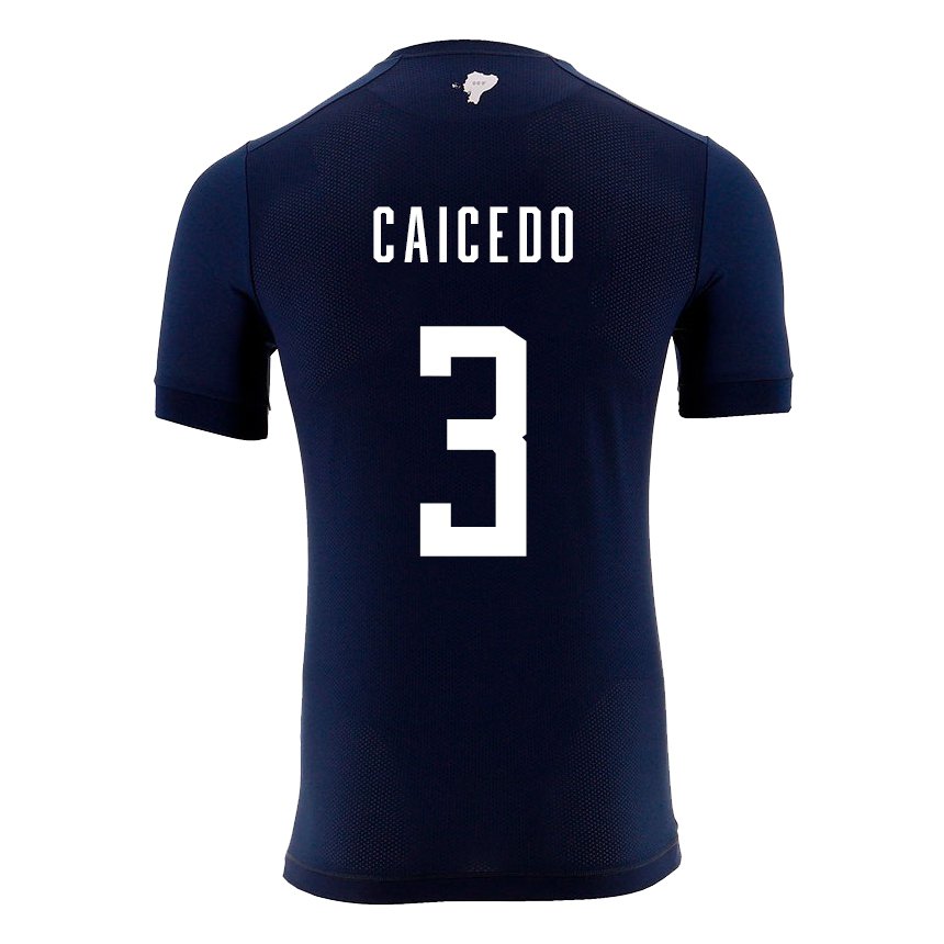 Herren Ecuadorianische Jessy Caicedo #3 Marineblau Auswärtstrikot Trikot 22-24 T-shirt Belgien