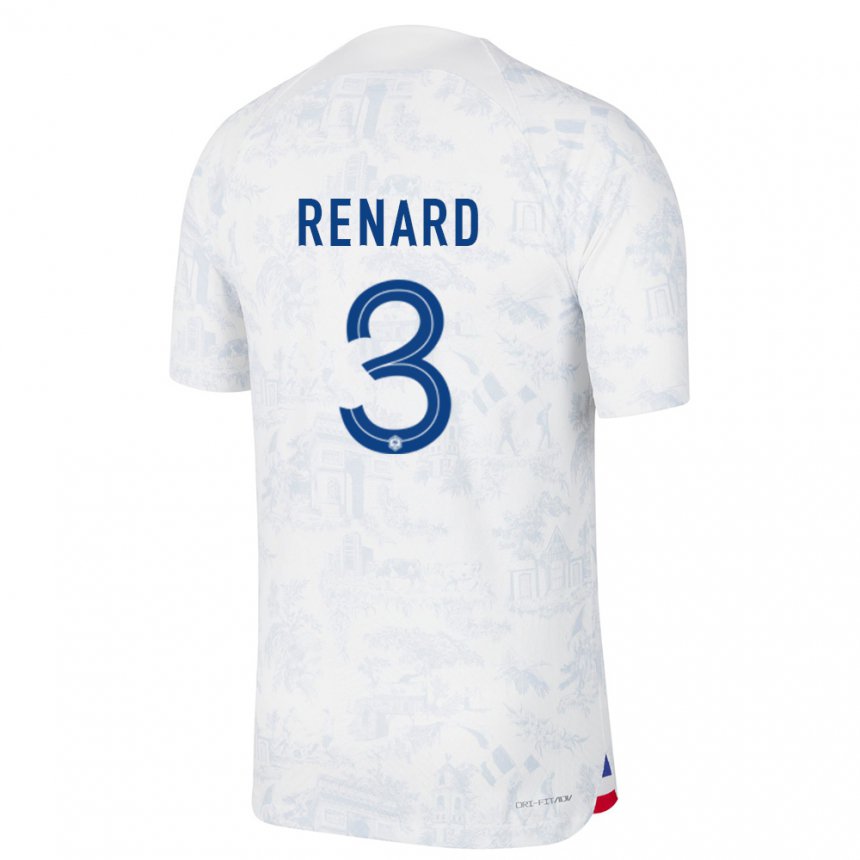 Herren Französische Wendie Renard #3 Weiß Blau Auswärtstrikot Trikot 22-24 T-shirt Belgien