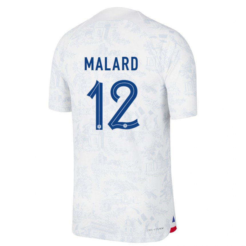 Herren Französische Melvine Malard #12 Weiß Blau Auswärtstrikot Trikot 22-24 T-shirt Belgien