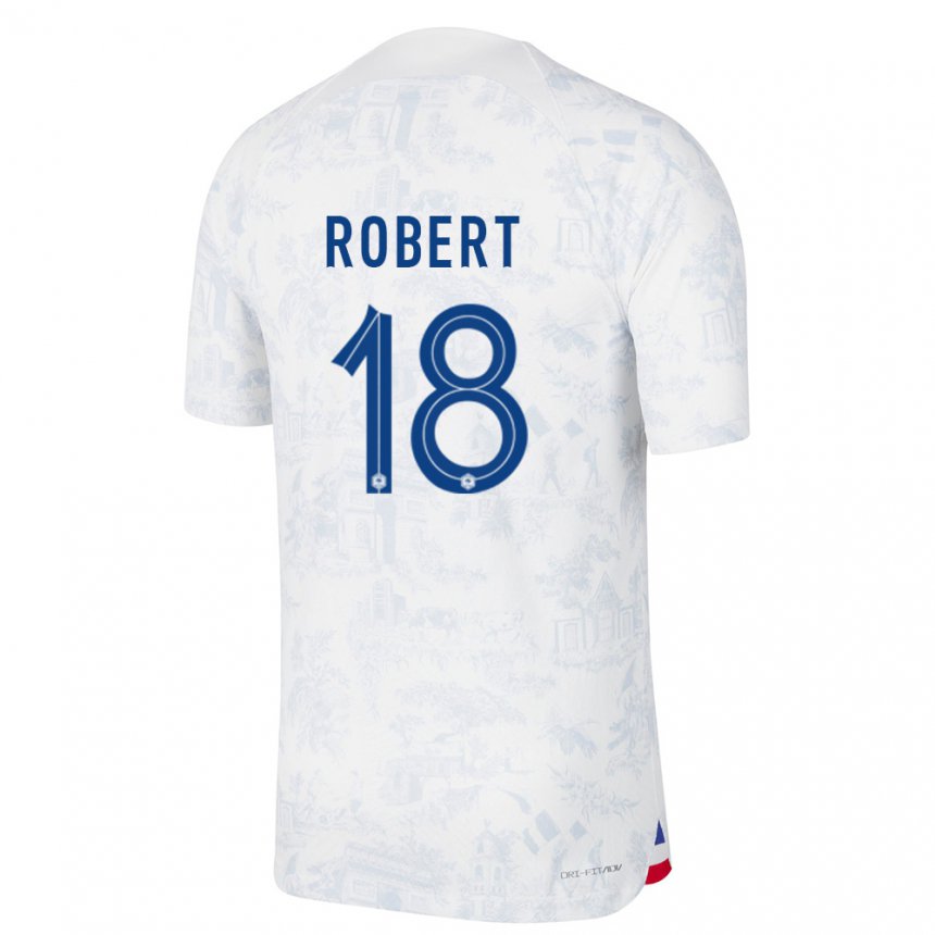 Herren Französische Faustine Robert #18 Weiß Blau Auswärtstrikot Trikot 22-24 T-shirt Belgien