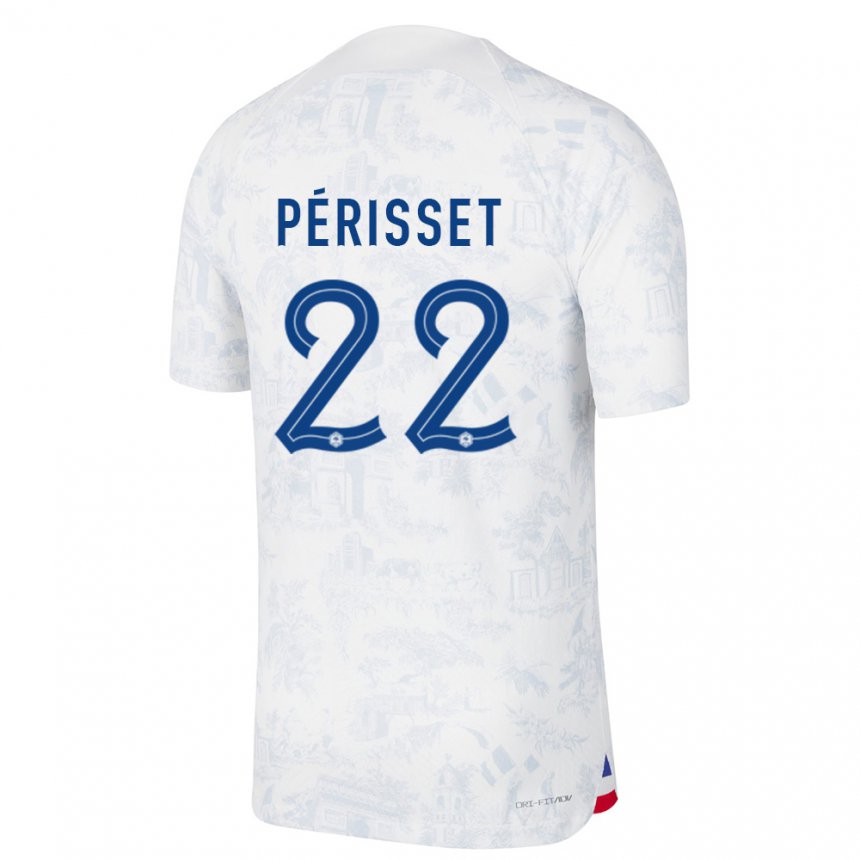 Herren Französische Eve Perisset #22 Weiß Blau Auswärtstrikot Trikot 22-24 T-shirt Belgien