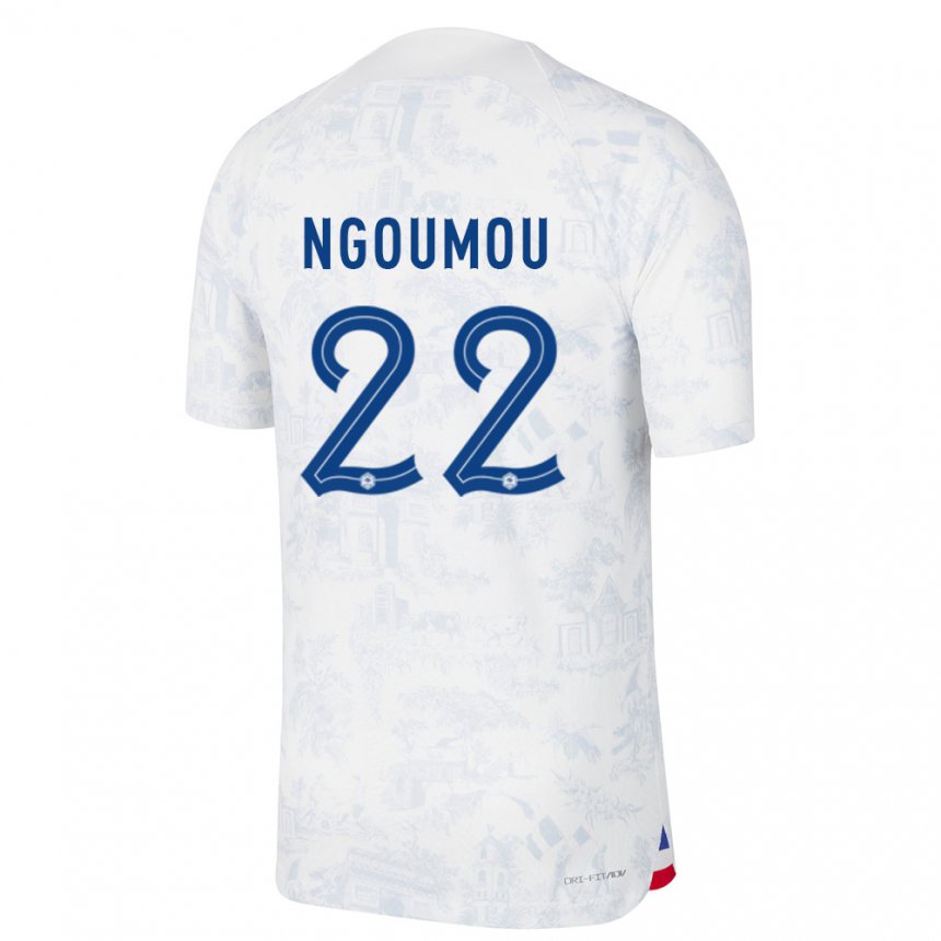 Herren Französische Nathan Ngoumou #22 Weiß Blau Auswärtstrikot Trikot 22-24 T-shirt Belgien