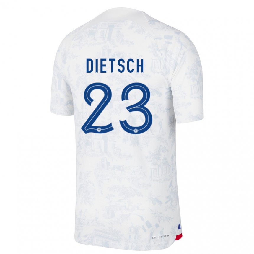 Herren Französische Guillaume Dietsch #23 Weiß Blau Auswärtstrikot Trikot 22-24 T-shirt Belgien