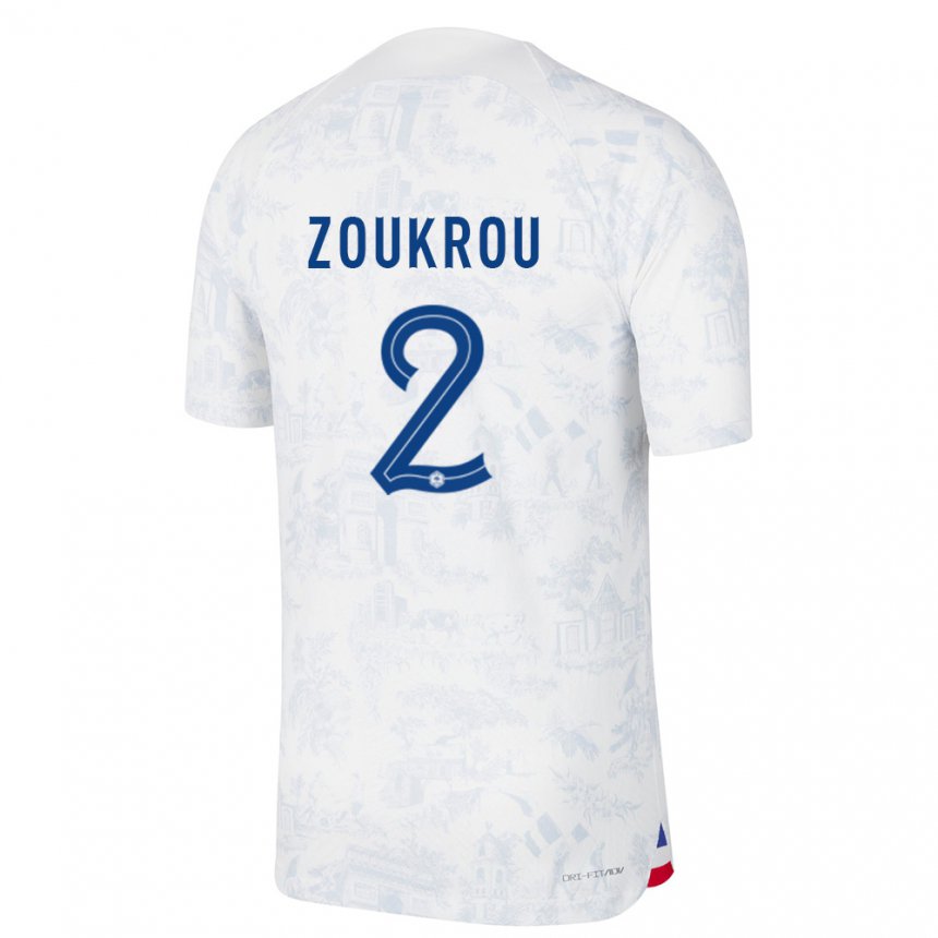 Herren Französische Tanguy Zoukrou #2 Weiß Blau Auswärtstrikot Trikot 22-24 T-shirt Belgien