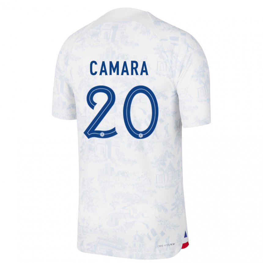 Herren Französische Ousmane Camara #20 Weiß Blau Auswärtstrikot Trikot 22-24 T-shirt Belgien
