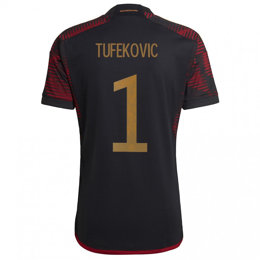 Herren Deutsche Martina Tufekovic #1 Schwarz Kastanienbraun Auswärtstrikot Trikot 22-24 T-shirt Belgien