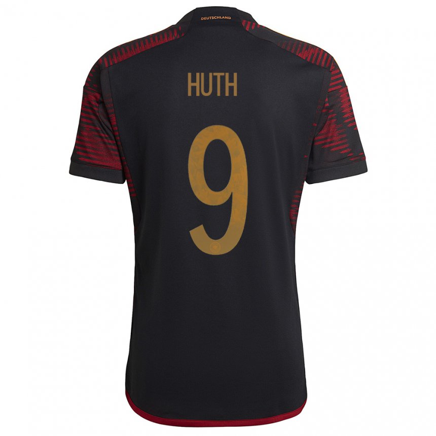 Herren Deutsche Svenja Huth #9 Schwarz Kastanienbraun Auswärtstrikot Trikot 22-24 T-shirt Belgien
